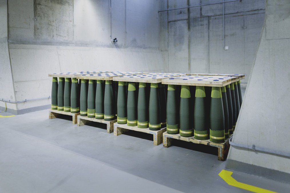 Artillery ammunition is pictured in production during the opening of the new artillery plant of Rheinmetall on August 27, 2025, in Unterluess, Germany. (Source: Getty Images)
