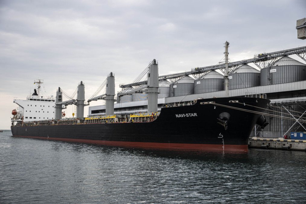A view of a cargo ship in Odessa Port. (Source: Getty Images)