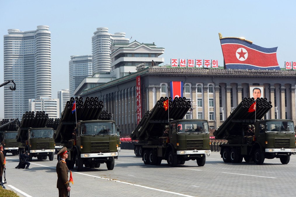 North Korea Tests Artillery Shells That Could Strike Seoul and Nearby Areas Mutliple launch rocket systems are displayed during a military parade to mark 100 years since the birth of the country's founder Kim Il-Sung in Pyongyang on April 15, 2012. Illustrative photo. (Source: Getty Images)