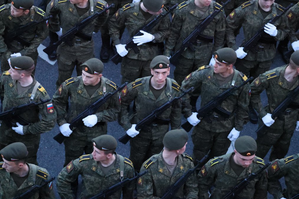Russian military officers and cadets who will participates in the May 9th Red Square Military Parade gather for the rehearsal on May 4, 2026 in Moscow, Russia. (Source: Getty Images)