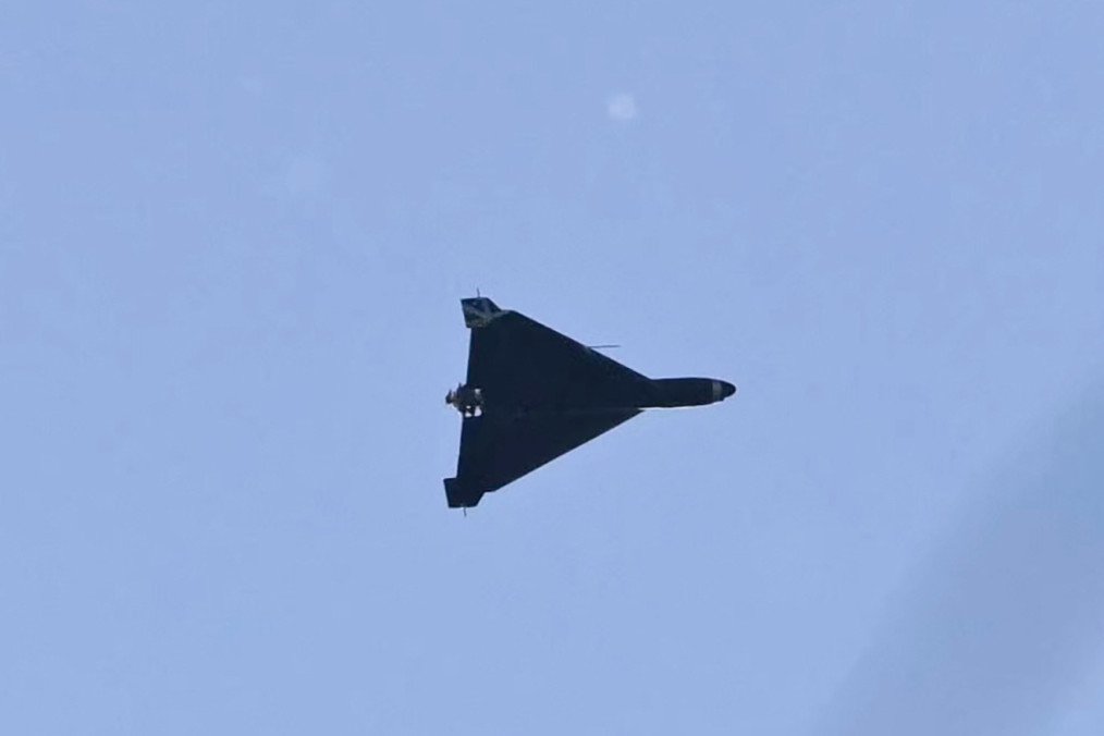 A Russian drone flies above Kyiv during Russian strikes to the Ukrainian capital on May 24, 2026. Illustrative photo. (Source: Getty Images)