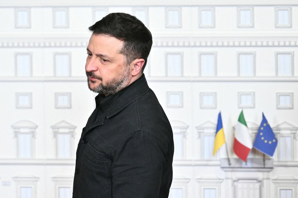 Ukraine's President Volodymyr Zelenskyy arrives for a press point with Italy's Prime Minister, Giorgia Meloni, at Palazzo Chigi after their meeting in Rome on April 15, 2026. (Source: Getty Images) Ukraine's President Volodymyr Zelenskyy arrives for a press point with Italy's Prime Minister, Giorgia Meloni, at Palazzo Chigi after their meeting in Rome on April 15, 2026. (Source: Getty Images)
