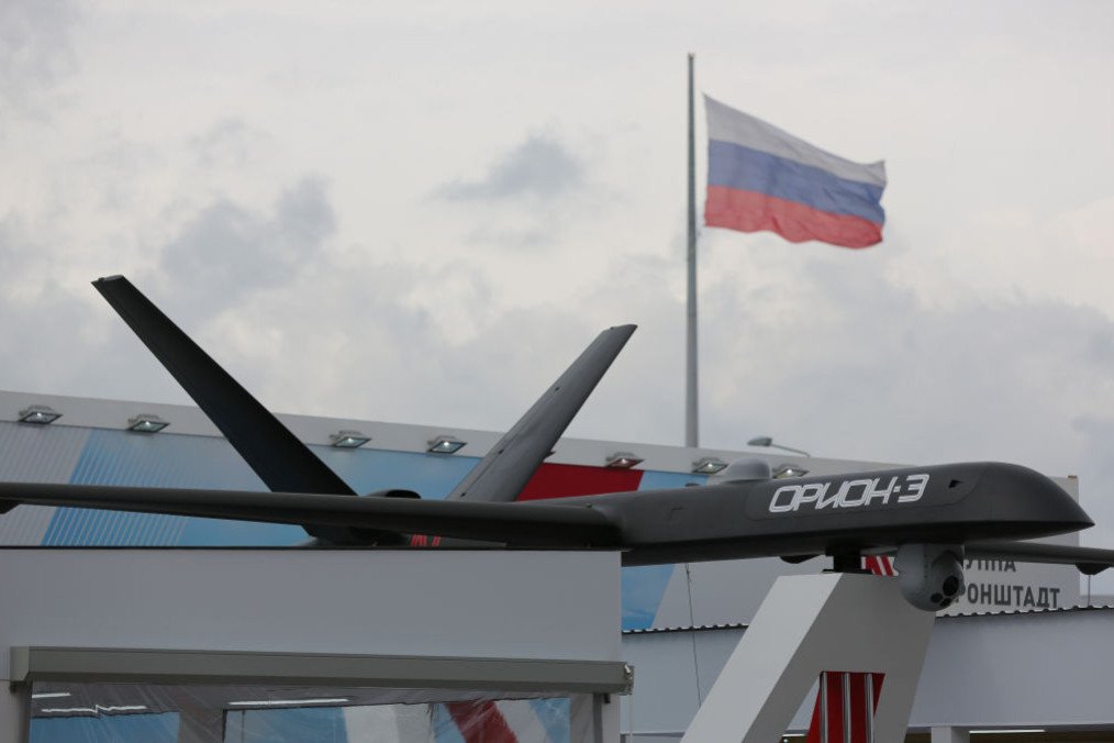 A Russian “Orion” long endurance unmanned aerial vehicle, developed by Aurora Flight Sciences Corp., sits on display at the International Military-Technical Forum “ARMY 2018” expo at Kubinka airfield in Kubinka, Russia. (Source: Getty Images)