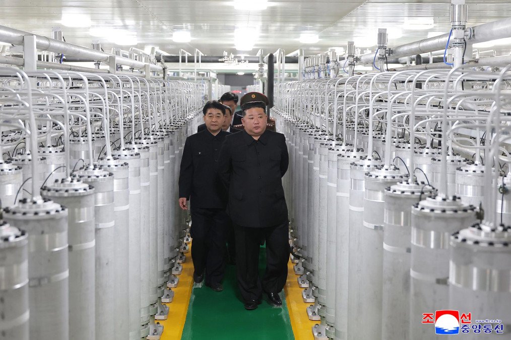 North Korean leader Kim Jong Un during the visit to the nuclear materials production facility. (Source: KFA-UK/X)