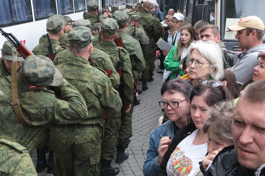 Reservists drafted during the partial mobilisation attend a departure ceremony in Sevastopol, Crimea, on September 27, 2022.