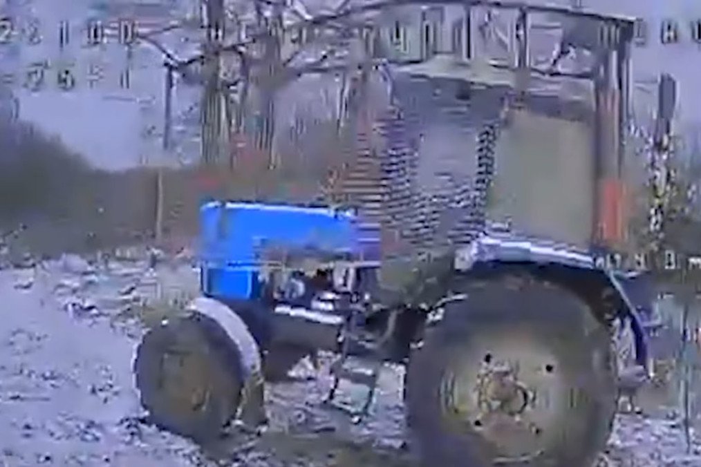 A Russian tractor fitter with anti-drone armor and EW devices, January 8, 2026. (Source: Ukrainian Border Guard Service)