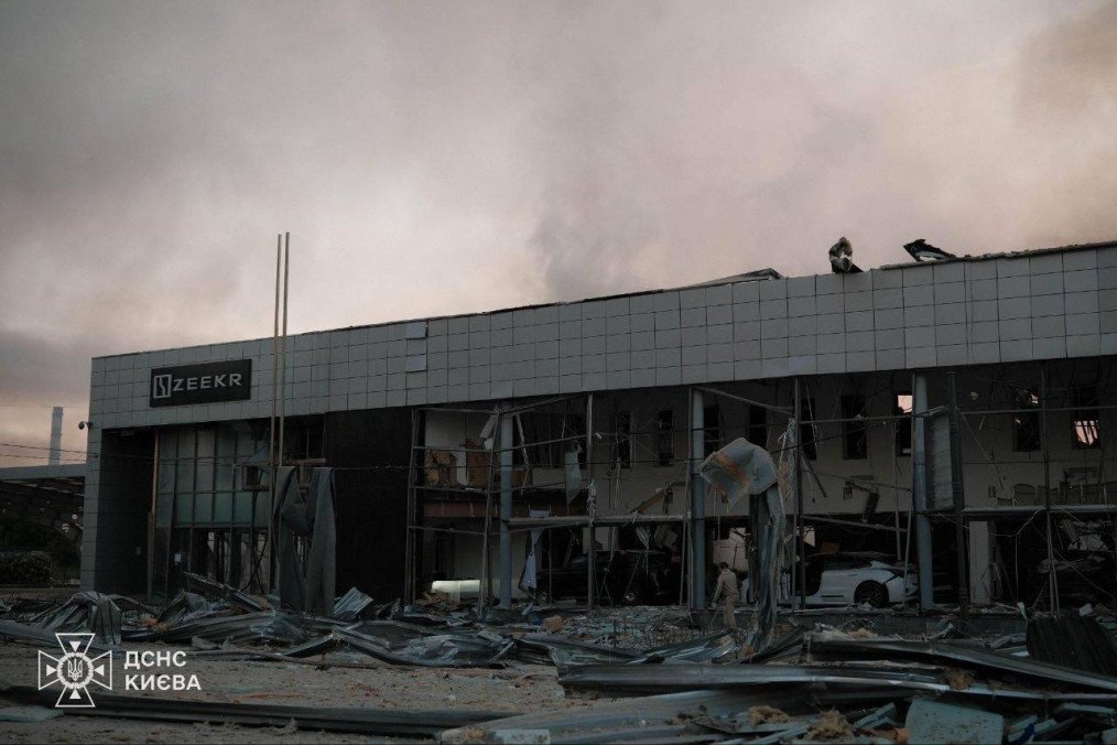 Aftermath of a Russian airstrike on a showroom of a dealer of the Chinese EV car brand Zeekr, June 2, 2026.