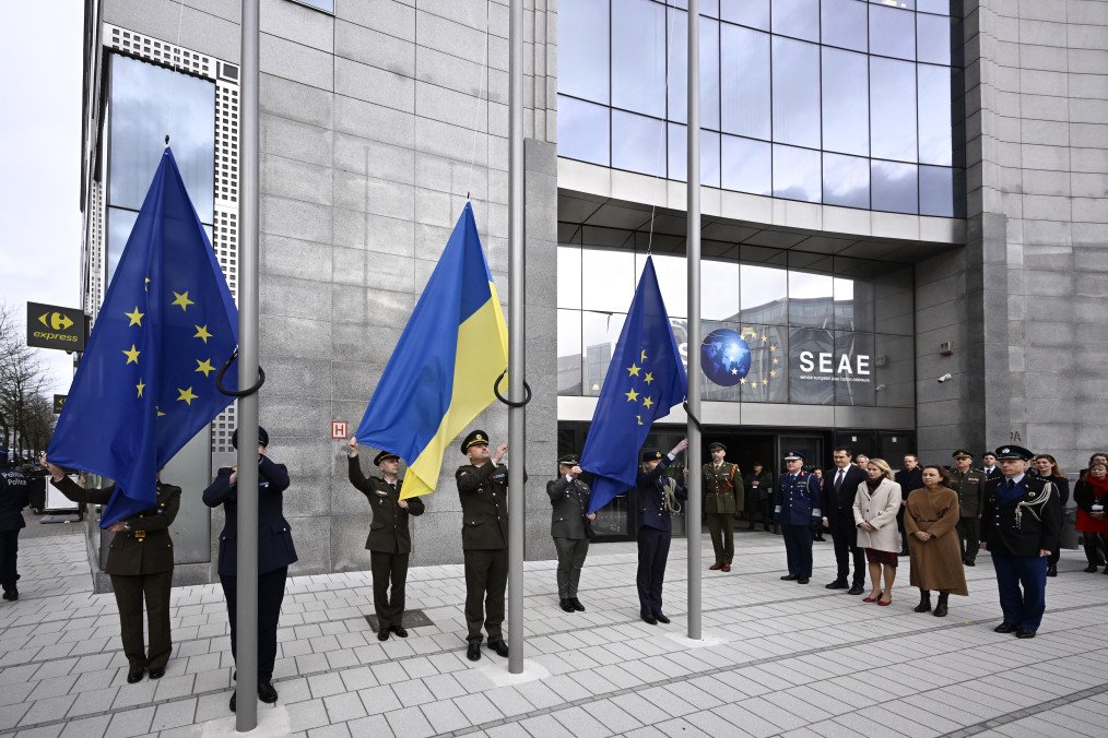 The Ukrainian flag is raised in Brussels, on February 23, 2026. The Ukrainian flag is raised in Brussels, on February 23, 2026.