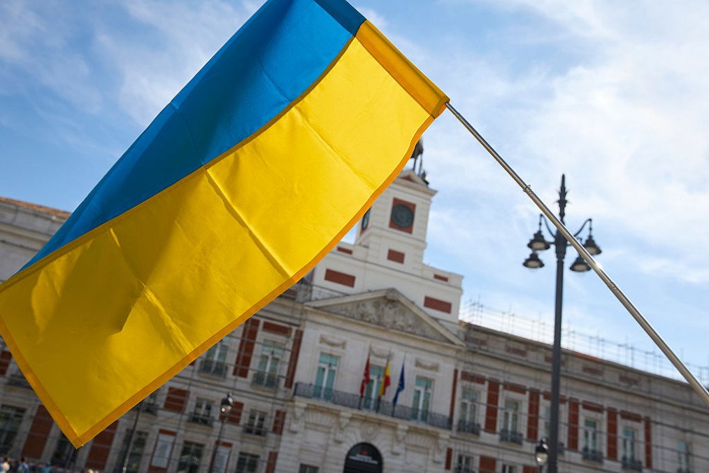 A Ukrainian flag during a demonstration on the occasion of Ukraine’s Independence Day, at Puerta del Sol, on August 24, 2025, in Madrid, Spain. (Source: Getty Images) A Ukrainian flag during a demonstration on the occasion of Ukraine’s Independence Day, at Puerta del Sol, on August 24, 2025, in Madrid, Spain. (Source: Getty Images)