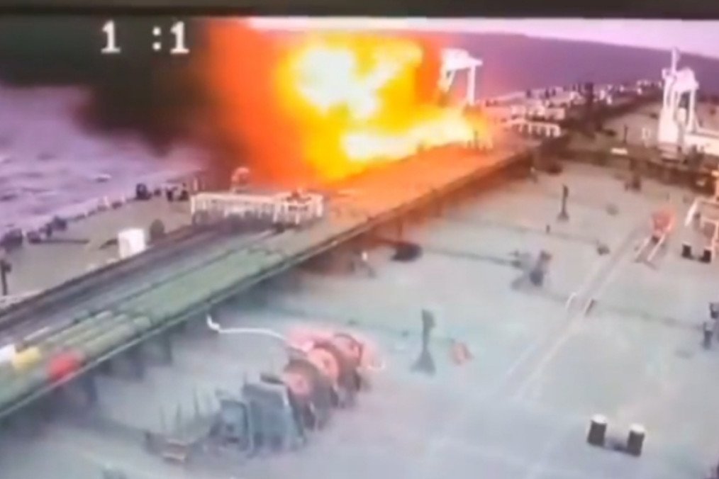 Drone Strike on the Delta Harmony Oil Tanker Near Novorossiysk, Jan 13, 2026. (Photo: Special Kherson Cat)