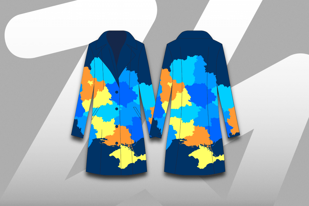 A design concept for a Ukrainian Paralympic jacket, featuring a map of Ukraine that includes all internationally recognized borders. (Source: Oleksandr Manukians/UNITED24 Media)