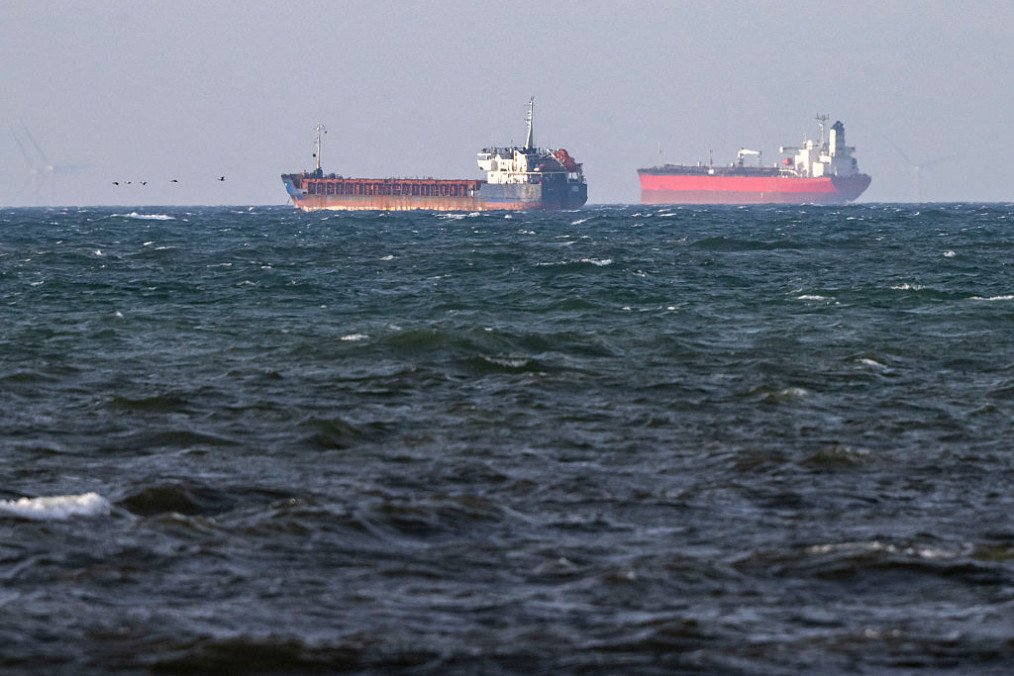The boarded Russian shadow fleet ships Caffa (left) and Sea Owl I anchored side by side outside Trelleborg, Sweden on March 13, 2026. (Source: Getty Images)