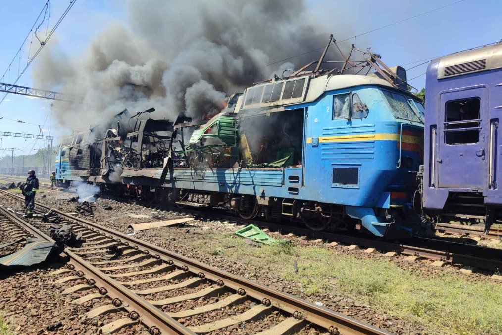 A damaged Ukrainian locomotive burns following a Russian drone strike in the Zaporizhzhia region on July 18, 2026. (Source: Mykola Kalashnyk/Telegram) A damaged Ukrainian locomotive burns following a Russian drone strike in the Zaporizhzhia region on July 18, 2026. (Source: Mykola Kalashnyk/Telegram)