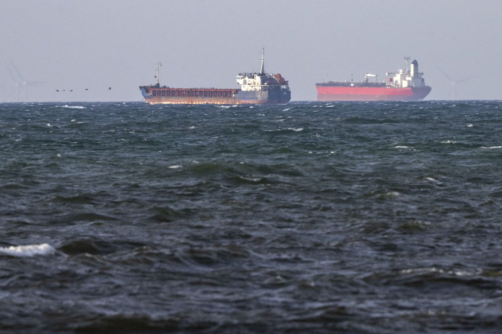 The boarded ships Caffa (left) and Sea Owl I anchored side by side outside Trelleborg, Sweden, on March 13, 2026. (Source: Getty Images)