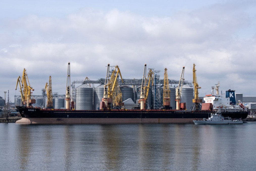 Illustrative image: bulk carrier ARGO I is docked at the grain terminal of the port of Odesa, Ukraine, on April 10, 2023. (Source: Getty Images)