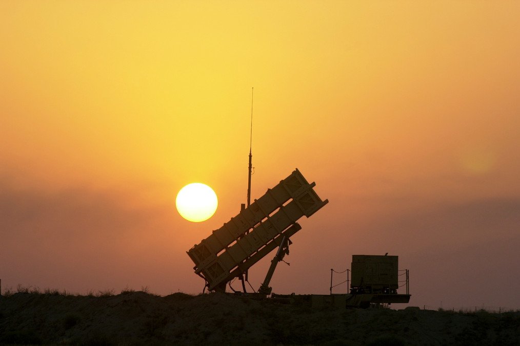 Patriot anti-missile missiles are aimed skyward at a base near the Iraqi border where Delta Battery of the Army’s 11th Air Defense Artillery Brigade is stationed, 2003. Patriot anti-missile missiles are aimed skyward at a base near the Iraqi border where Delta Battery of the Army’s 11th Air Defense Artillery Brigade is stationed, 2003.