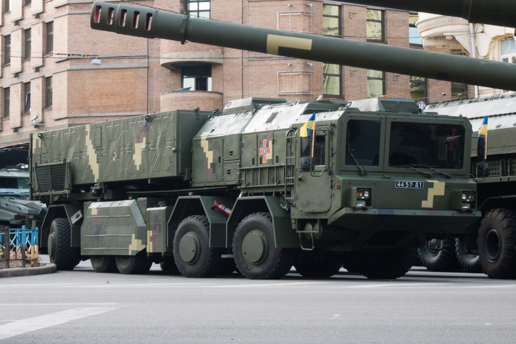 Ukrainian tactical missile system (Hrim-2/Sapsan), during a rehearsal for the Independence Day military parade in Kyiv, 2018.