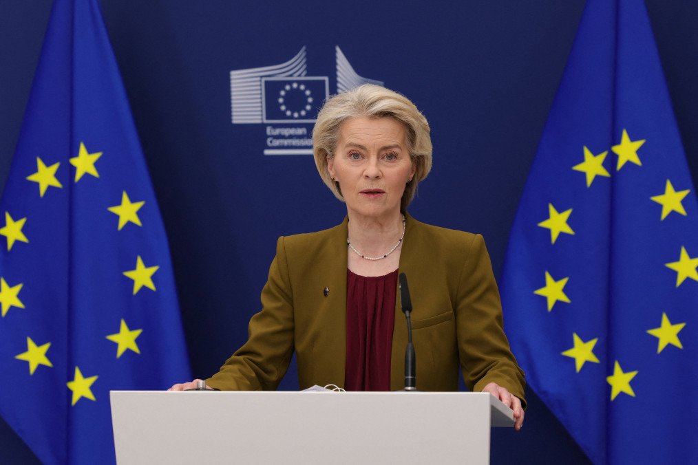 European Commission President Ursula von der Leyen gives an address on the Pact for the Mediterranean in Brussels on October 16, 2025. (Source: Reuters)