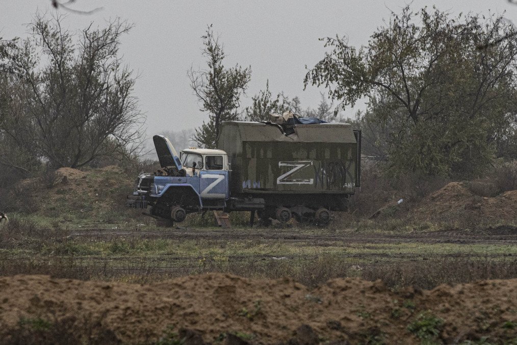 Destroyed Russian military vehicles and aircraft at Kherson International Airport following the Russian retreat, November 17, 2022. (Source: Getty Images)