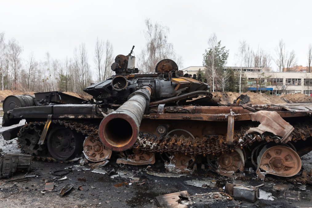 Broken tanks, combat vehicles and other burnt military equipment of the Russian invaders in Hostomil, Kyiv region, Ukraine on April 22, 2022. (Photo: Getty Images)