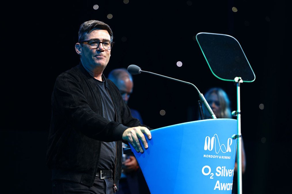 Andy Burnham on stage during the Silver Clef Awards 2026 on July 09, 2026 in London, England. (Source: Getty Images) Andy Burnham on stage during the Silver Clef Awards 2026 on July 09, 2026 in London, England. (Source: Getty Images)