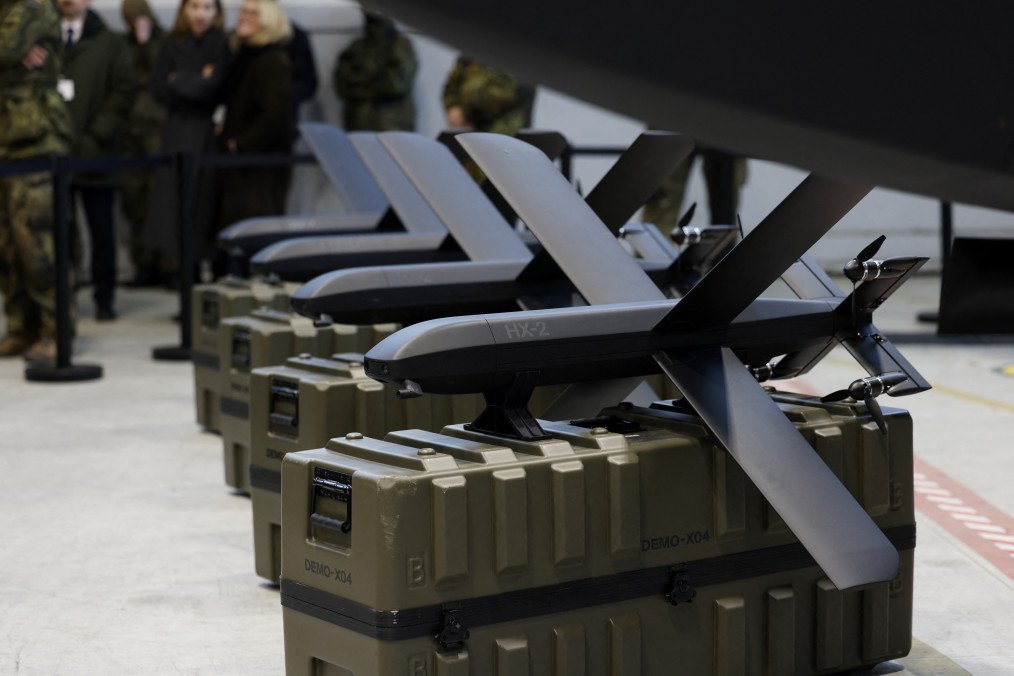 HX-2 AI strike drones by German defense technology company Helsing are displayed during the inauguration of the Innovation Center of the German Armed Forces Bundeswehr in Erding, Bavaria, southern Germany, on February 2, 2026. (Source: Getty Images) HX-2 AI strike drones by German defense technology company Helsing are displayed during the inauguration of the Innovation Center of the German Armed Forces Bundeswehr in Erding, Bavaria, southern Germany, on February 2, 2026. (Source: Getty Images)