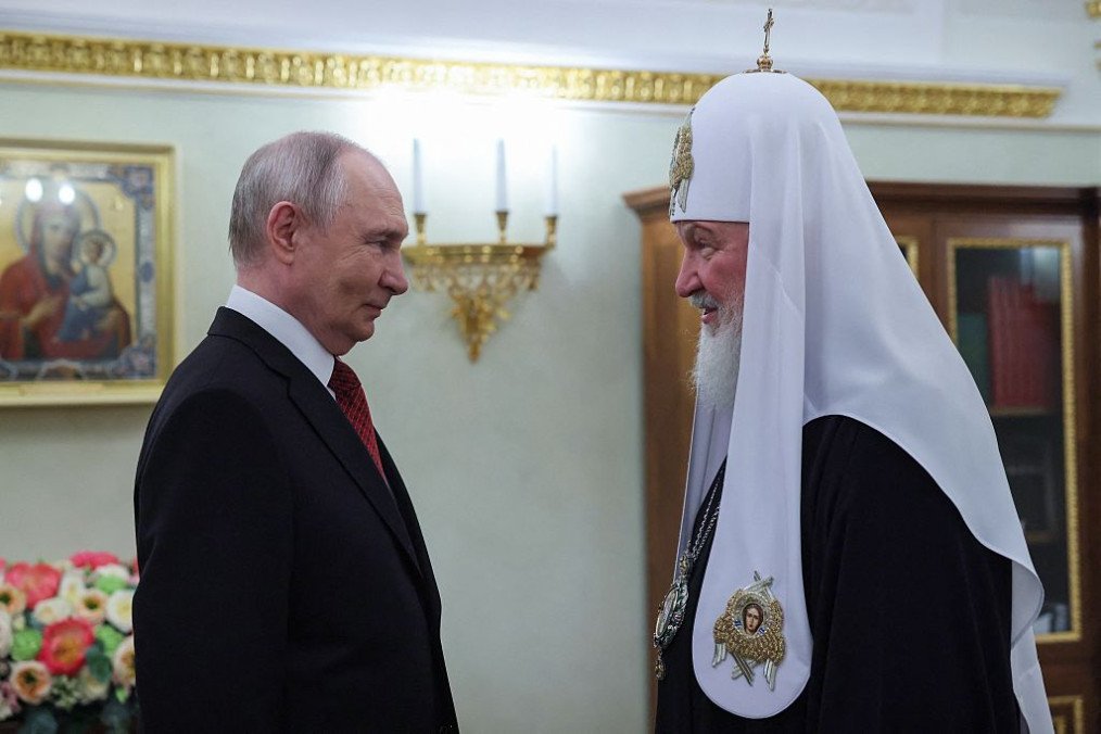 Russia’s leader Vladimir Putin congratulates Russia’s Orthodox Patriarch Kirill on his name day, in Moscow on May 24, 2026. (Source: Getty Images) Russia’s leader Vladimir Putin congratulates Russia’s Orthodox Patriarch Kirill on his name day, in Moscow on May 24, 2026. (Source: Getty Images)