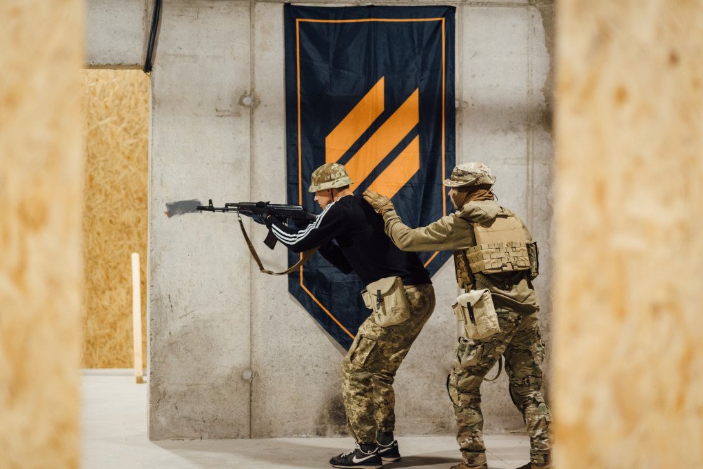 Recruits of the 3rd SABr moving in groups, mastering the basics of squad combat, during intensive course "Stormer’s Test Week" in the training center of The Third Separate Assault Brigade on September. (Photo by Denys Poliakov via Getty Images)