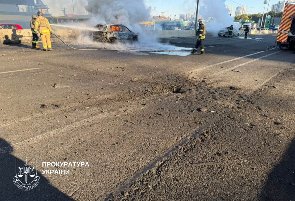 Aftermath of a Russian drone strike on a highway near Chabany outside Kyiv, October 20, 2026