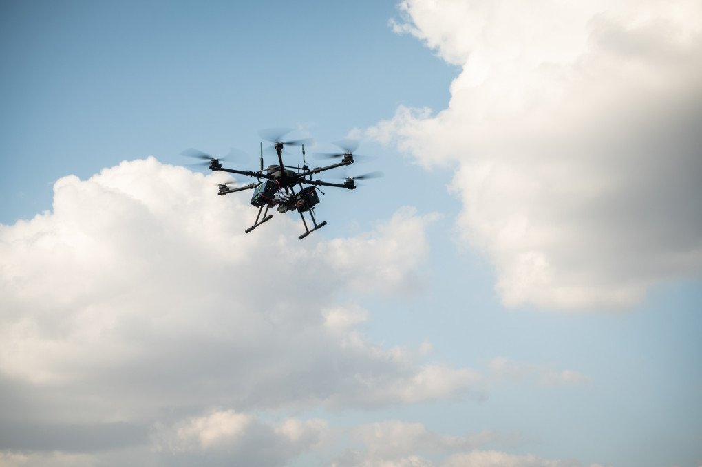 Ukrainian multirotor strike drone during a demonstration flight. (Source: Brave1)
