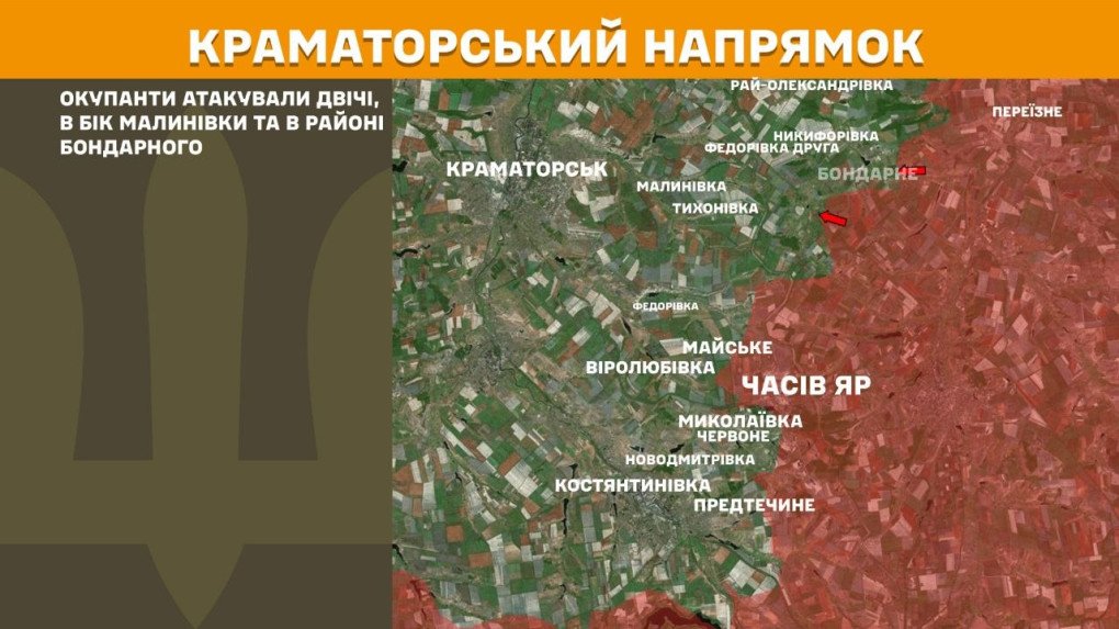 Mapa del frente de Kramatorsk evidenciando una baja actividad de asalto por parte de Rusia.