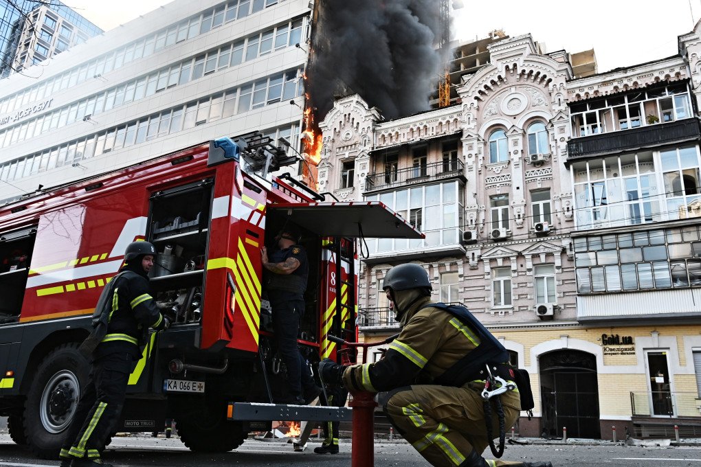 Firefighters work at the site of a Russian jet-powered drone strike in Kyiv, Ukraine, on September 28, 2026. (Photo by Oleksandr Gusev via Getty Images) Firefighters work at the site of a Russian jet-powered drone strike in Kyiv, Ukraine, on September 28, 2026. (Photo by Oleksandr Gusev via Getty Images)