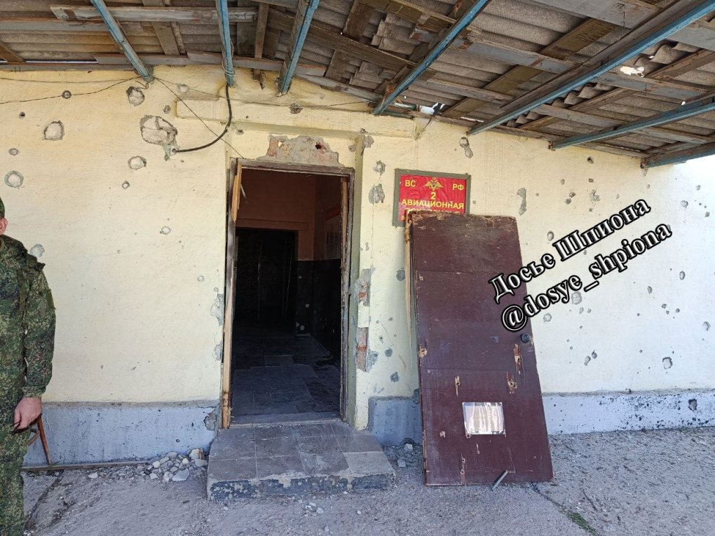Damaged building at Russia’s Belbek air base in occupied Crimea after reported Ukrainian drone strikes in May 2026. (Source: Dosye Shpiona)