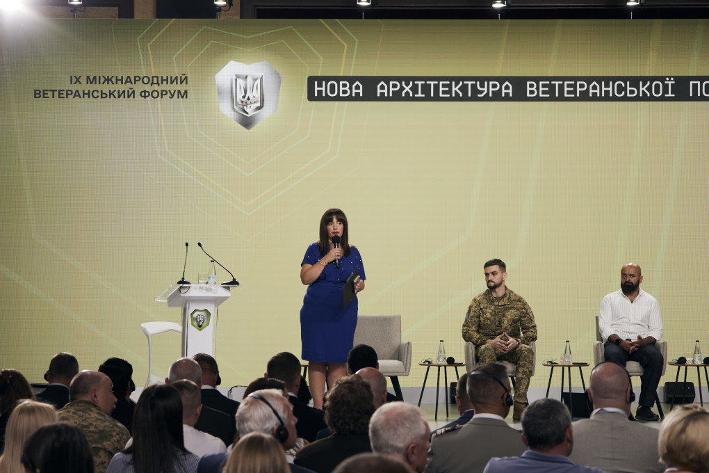 Ukraine's Minister for Veterans Affairs Vitalii Kim talking at the IX International Veterans Forum on August 22, 2026, with Oleksandr Tarasenko, Deputy Commander of Ukraine's Unmanned Systems Forces, and Masi Nayyem, co-founder of the military human rights center "Pryntsyp". Kyiv, Ukraine (Photo: UNITED24 Media/Louis Beaudemont) Ukraine's Minister for Veterans Affairs Vitalii Kim talking at the IX International Veterans Forum on August 22, 2026, with Oleksandr Tarasenko, Deputy Commander of Ukraine's Unmanned Systems Forces, and Masi Nayyem, co-founder of the military human rights center "Pryntsyp". Kyiv, Ukraine (Photo: UNITED24 Media/Louis Beaudemont)
