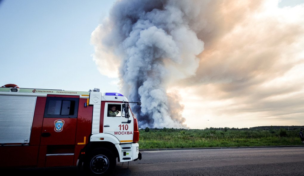 Firefighters drive past the smoke of a fire at the Russian e-commerce firm Wildberries' logistics complexes in the town of Elektrostal outside Moscow on July 18, 2026. (Photo by Tatyana Makeyeva via Getty Images) Firefighters drive past the smoke of a fire at the Russian e-commerce firm Wildberries' logistics complexes in the town of Elektrostal outside Moscow on July 18, 2026. (Photo by Tatyana Makeyeva via Getty Images)