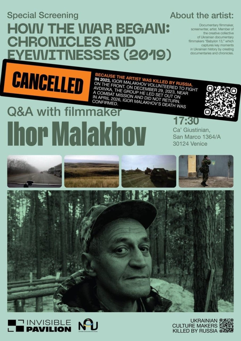Poster from the "Invisible Pavilion" campaign portrays filmmaker Ihor Malakhov. (Source: press office)