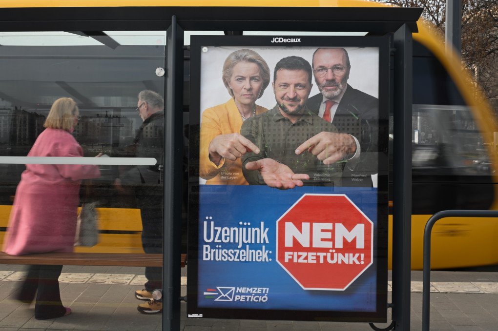 Campaign billboards across Hungary cast Ukraine and the EU as a threat.