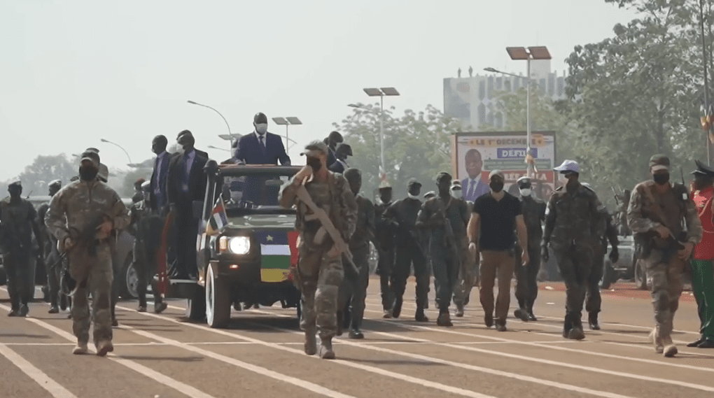 Russian mercenaries providing security for the President of the Central African Republic, 2022. (Source: Wikimedia)