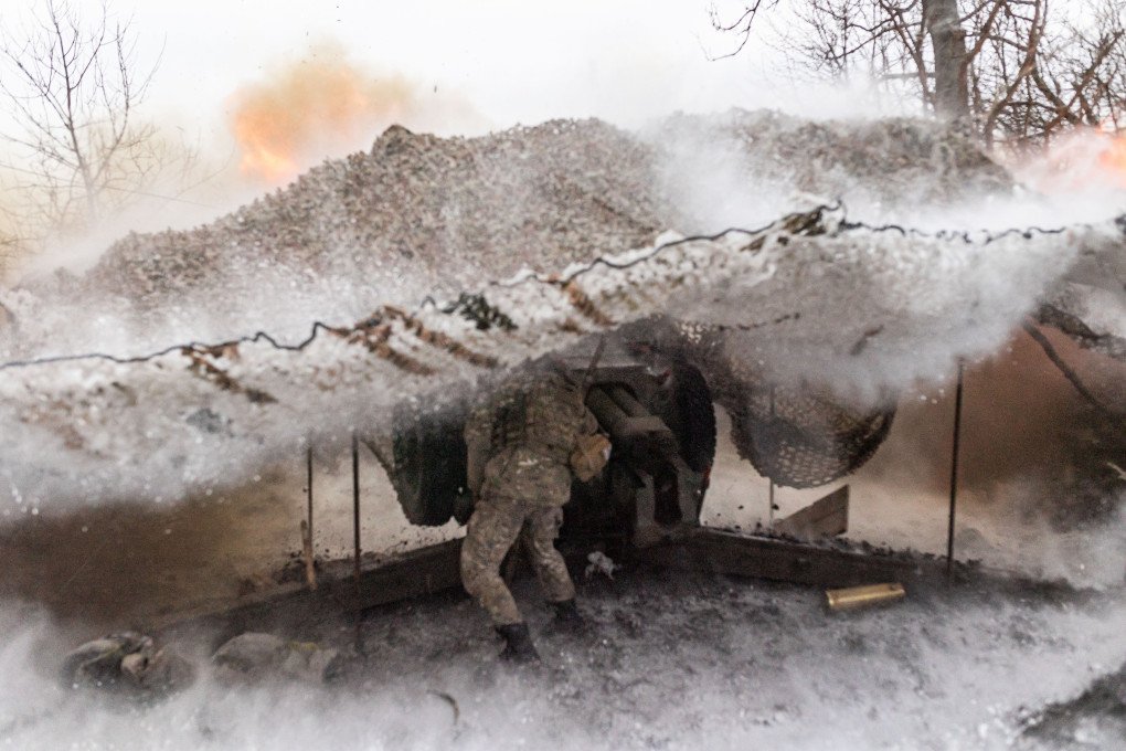 A Ukrainian soldier from the “Tsunami” regiment fires artillery toward Bakhmut in Donetsk Oblast, Ukraine, February 19, 2024. (Photo: Diego Herrera Carcedo/Anadolu via Getty Images) winter in donetsk