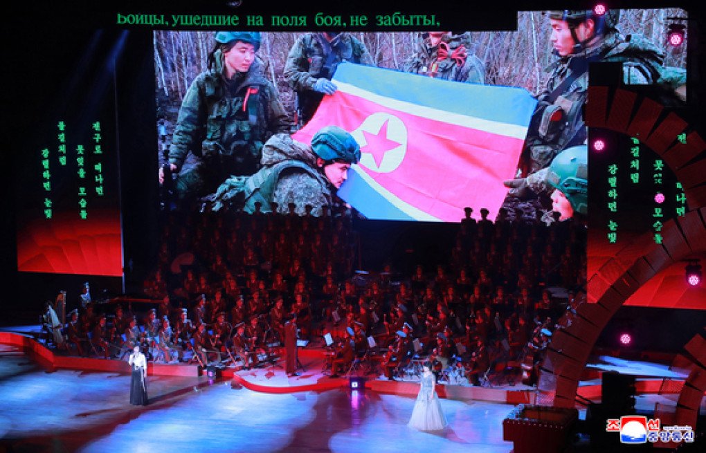 North Korean leader Kim Jong-un watching footage of North Korean soldiers deployed to Russia’s Kursk region during a ceremony on June 29 at the East Pyongyang Grand Theatre in Pyongyang. (Source: Korea JoongAng Daily) North Korean leader Kim Jong-un watching footage of North Korean soldiers deployed to Russia’s Kursk region during a ceremony on June 29 at the East Pyongyang Grand Theatre in Pyongyang. (Source: Korea JoongAng Daily)