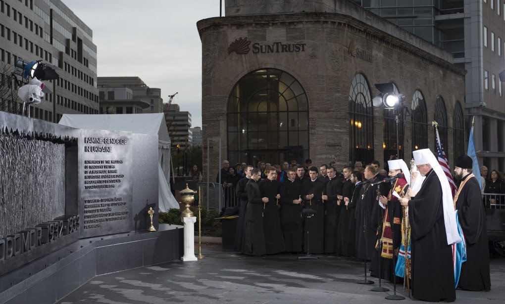 Church officials take part in a ceremony for the unveiling and dedication of the Holodomor Memorial on November 7, 2015 in Washington, DC. The Holodomor Memorial honors the millions of victims of the 1932-1933 genocidal famine in Ukraine orchestrated by the soviets. (Photo credit should read MOLLY RILEY/AFP via Getty Images) Church officials take part in a ceremony for the unveiling and dedication of the Holodomor Memorial on November 7, 2015 in Washington, DC. The Holodomor Memorial honors the millions of victims of the 1932-1933 genocidal famine in Ukraine orchestrated by the soviets. (Photo credit should read MOLLY RILEY/AFP via Getty Images)