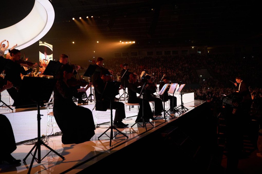 The orchestra performs on stage during Jerry Heil’s concert in Kyiv, Ukraine, April 4, 2026. (Photo: Mykyta Shandyba/UNITED24 Media)