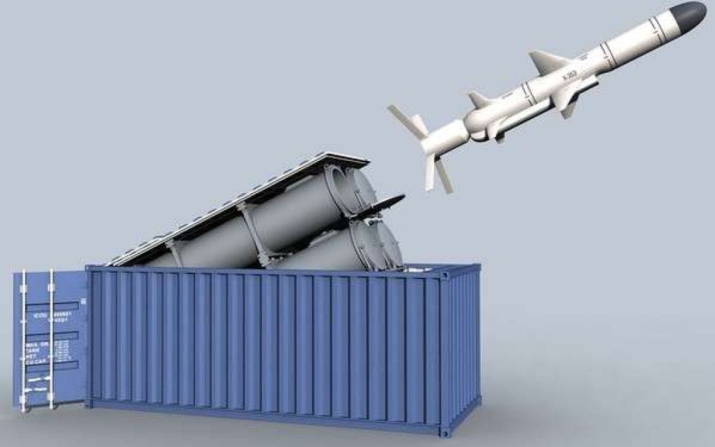 Russian Club-K missile system disguised in a 20-foot shipping container, launching a Kh-35UE anti-ship missile. (Source: Russian media) Russian Club-K missile system disguised in a 20-foot shipping container, launching a Kh-35UE anti-ship missile. (Source: Russian media)