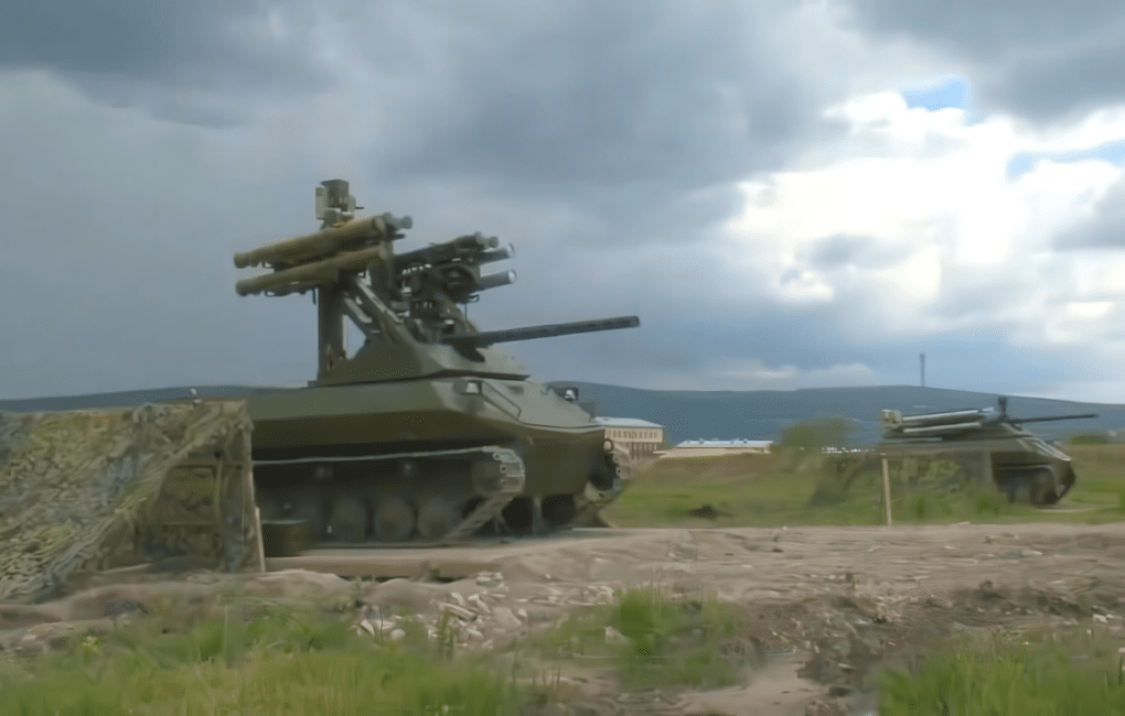 Russia’s Uran-9 unmanned combat vehicles during field tests at a training ground. (Source: Defence Blog)