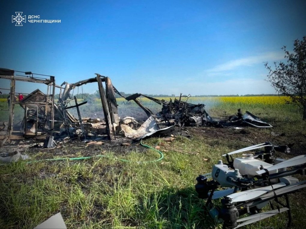 Aftermath of a Russian drone strike in the Chernihiv region, May 21, 2026. (Source: SES)