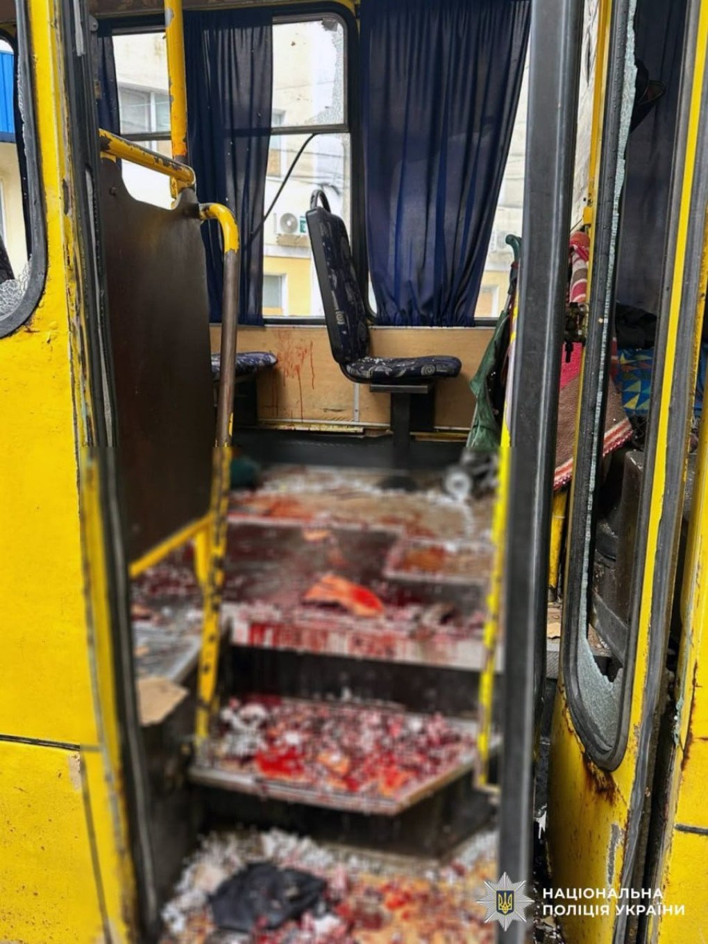 The damaged interior of a civilian minibus following a Russian FPV drone strike in Kherson on August 19, 2026. (Source: National Police of Ukraine) The damaged interior of a civilian minibus following a Russian FPV drone strike in Kherson on August 19, 2026. (Source: National Police of Ukraine)