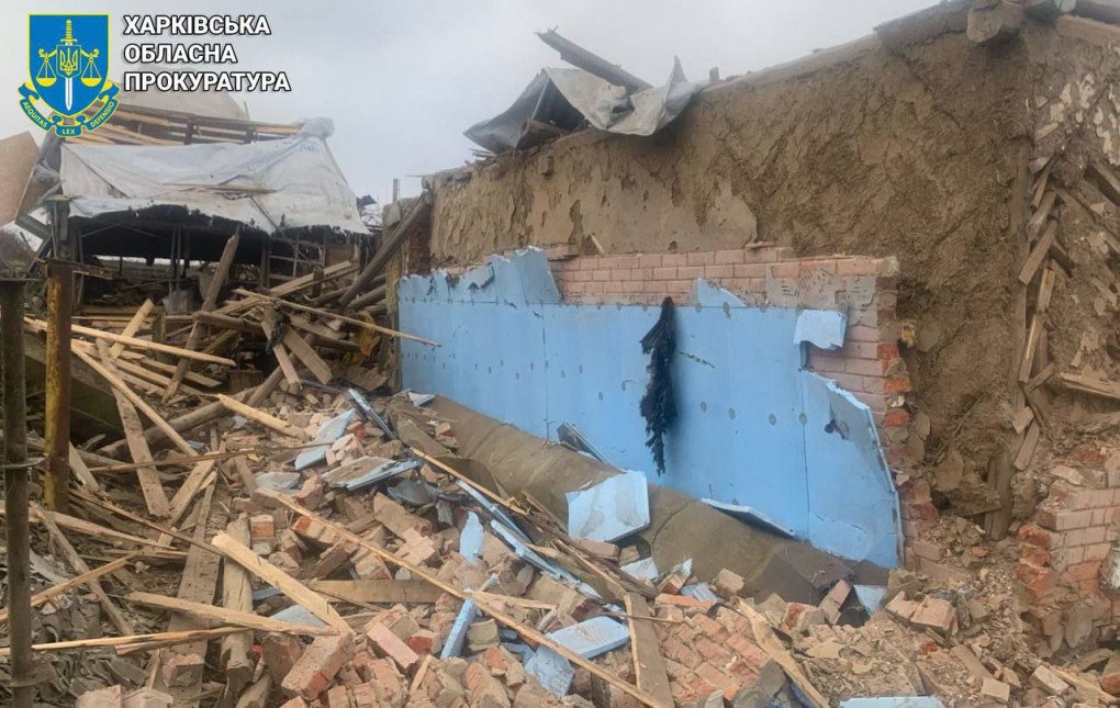 Aftermath of a Russian guided bomb strike on Ukrainian village in Kharkiv region, April 7, 2025. (Source: Kharkiv region prosecutors office/Telegram)