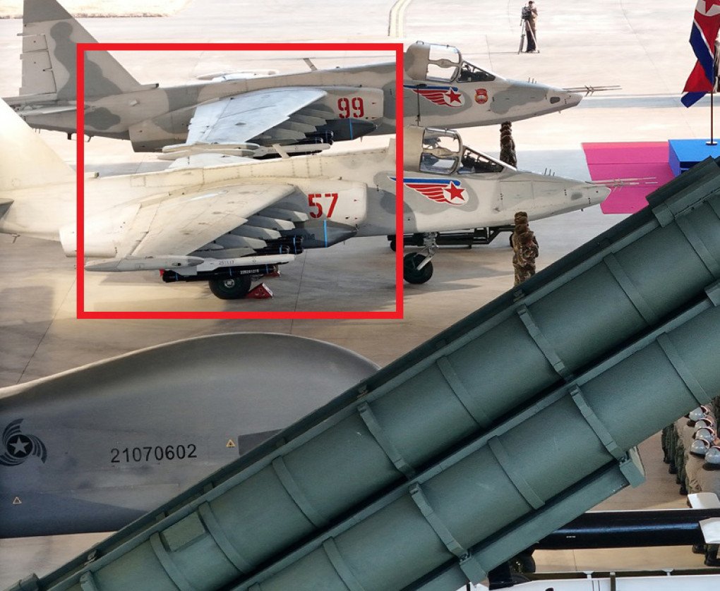 Su-25 aircraft fitted with missiles resembling Storm Shadow and Brimstone during a display at Kalma Airbase on November 28, 2025. (Source: KCNA) Su-25 aircraft fitted with missiles resembling Storm Shadow and Brimstone during a display at Kalma Airbase on November 28, 2025. (Source: KCNA)