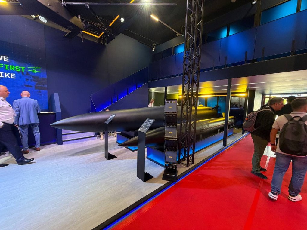 The FP-9 and FP-7 ballistic missiles produced by Ukrainian defense company Fire Point, Kielce, Poland, MSPO September 8-11, 2026. (Photo: Amira Barkhush/UNITED24 Media)