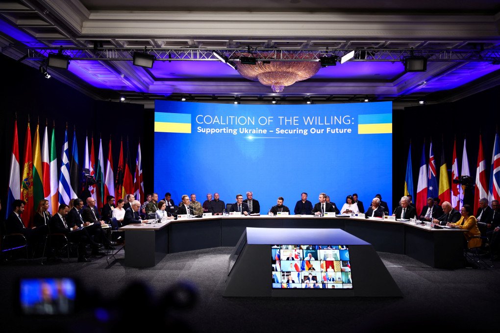 (From L) Luxembourg's Prime Minister Luc Frieden, Moldova's President Maia Sandu, Finland's President Alexander Stubb, Britain's Prime Minister Andy Burnham, Ukraine's President Volodymyr Zelensky, Ukraine's Prime Minister Sergiy Koretsky, EU Council President Antonio Costa, Lithuania's President Gitanas Nauseda, Latvia's Prime Minister Andris Kulbergs and Sweden's Foreign Minister Maria Malmer Stenergard attend the Coalition of the Willing meeting, in Kyiv on August 24, 2026. (Photo by Henry Nicholls via Getty Images) (From L) Luxembourg's Prime Minister Luc Frieden, Moldova's President Maia Sandu, Finland's President Alexander Stubb, Britain's Prime Minister Andy Burnham, Ukraine's President Volodymyr Zelensky, Ukraine's Prime Minister Sergiy Koretsky, EU Council President Antonio Costa, Lithuania's President Gitanas Nauseda, Latvia's Prime Minister Andris Kulbergs and Sweden's Foreign Minister Maria Malmer Stenergard attend the Coalition of the Willing meeting, in Kyiv on August 24, 2026. (Photo by Henry Nicholls via Getty Images)